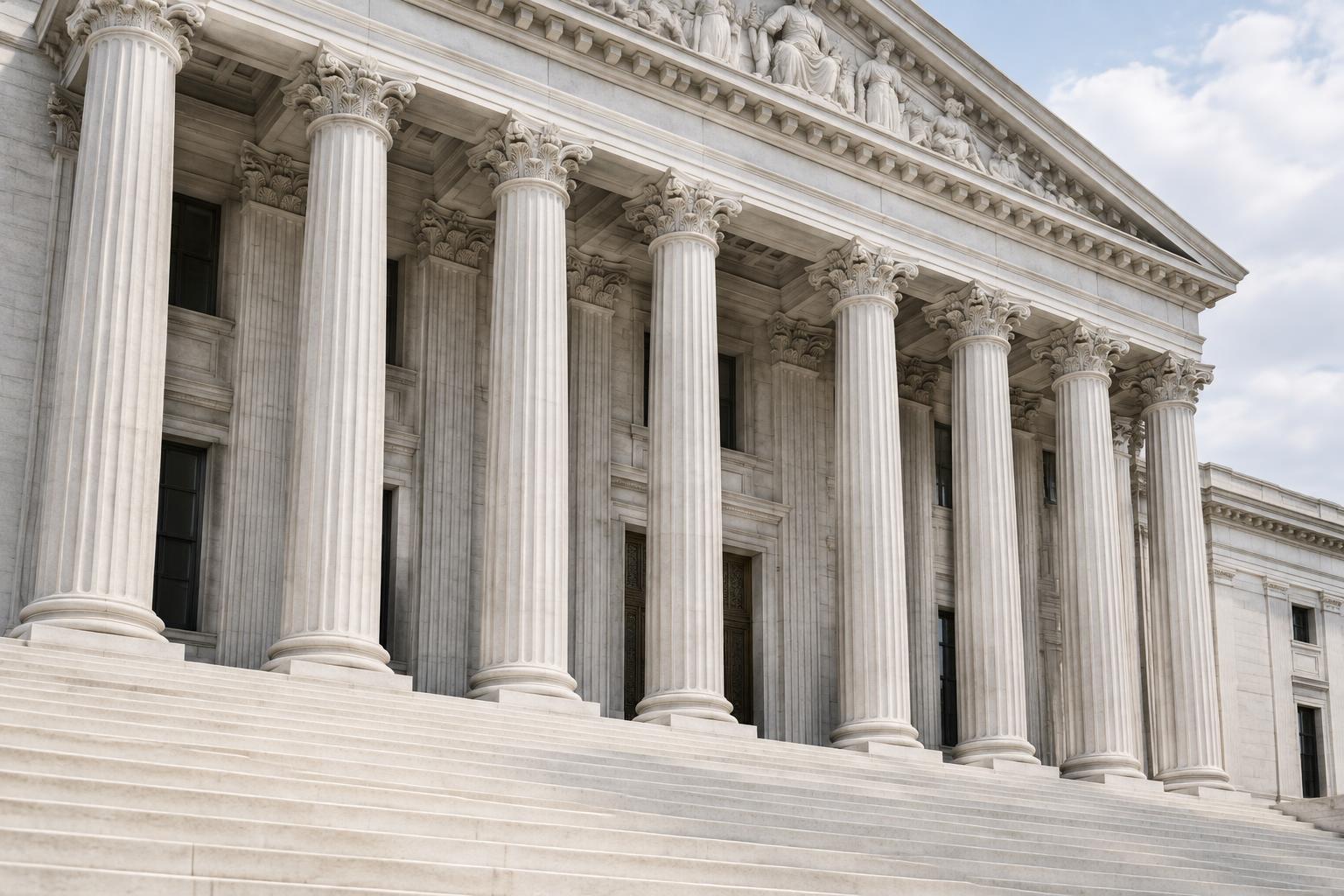 Monumental stone courthouse columns and steps